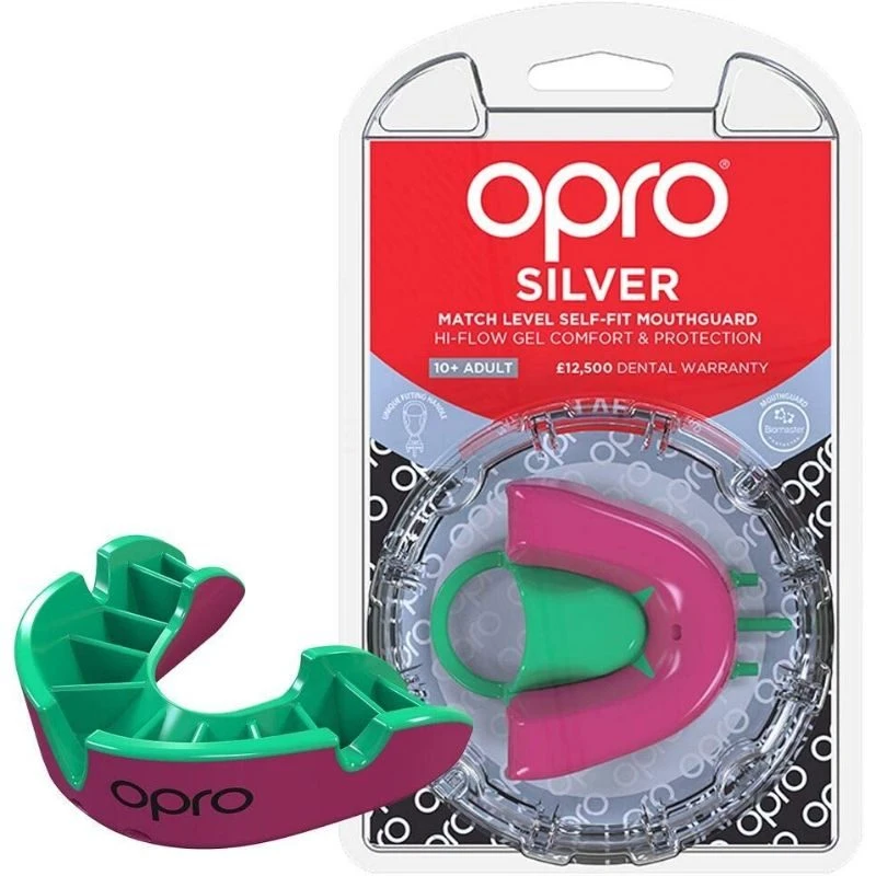 Opro Self-Fit Mouth Guard Silver Unisex Pink/green 10+ 1 Opro Self-Fit Mouth Guard Silver Unisex Pink/green 10+